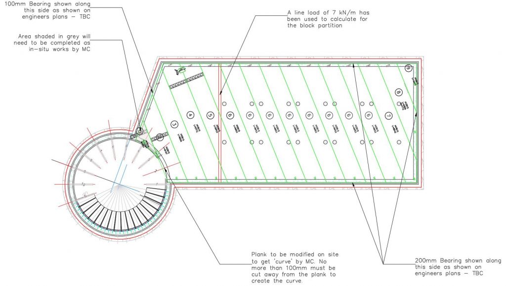 Design layout of hollowcore planks to span basement