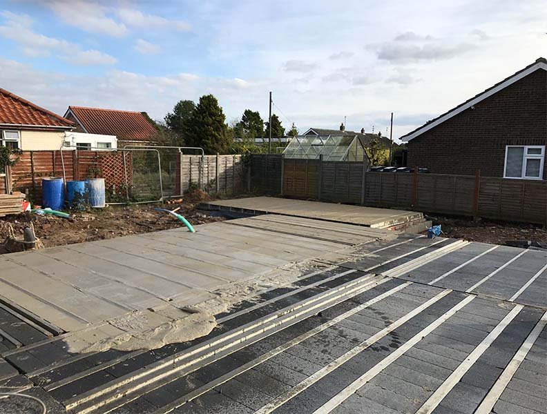Half completed block and beam installation