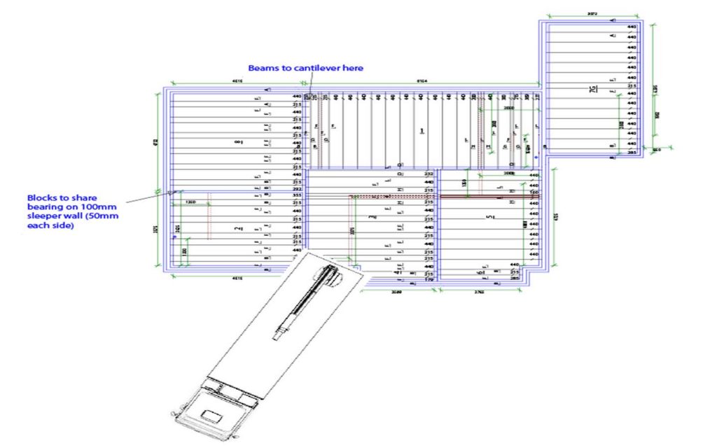 Design drawing showing where lorry will park to delivery beams
